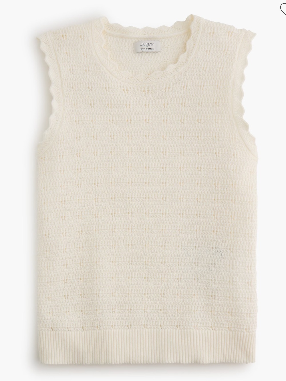 J crew ivory Scalloped pointelle sweater shell